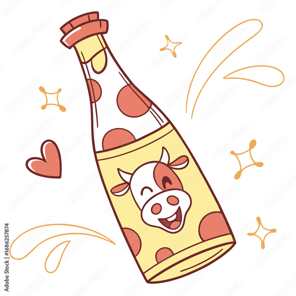 Fototapeta premium Vector art of cute cow milk bottle, dairy product concept