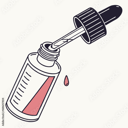 Vector art of cosmetic serum bottle with dropper, beauty treatment
