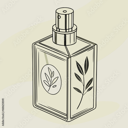 Vector art of elegant perfume bottle with botanical label