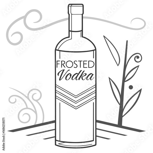 Vector art of frosted vodka bottle with decorative elements