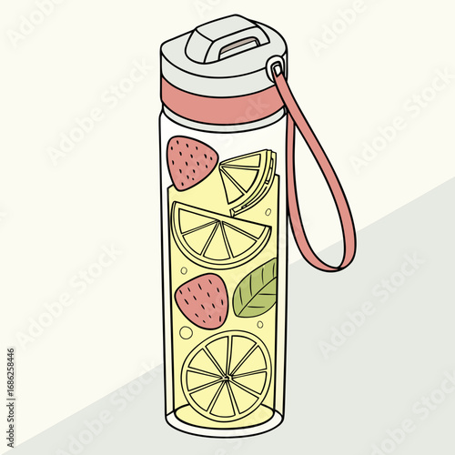 Vector art of refreshing fruit infused water bottle drawing