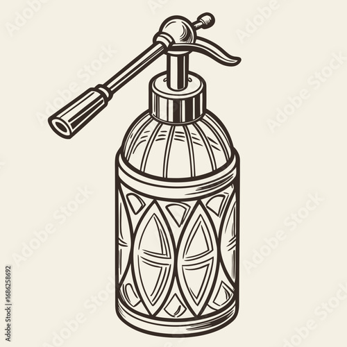 Photos Vector art of vintage seltzer bottle in line art style