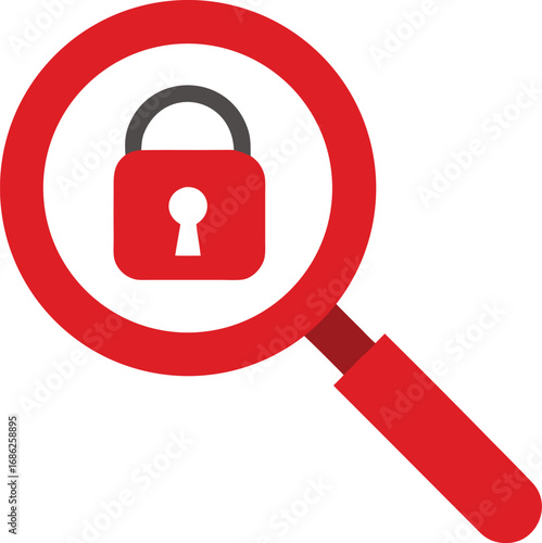 Red magnifying glass with padlock