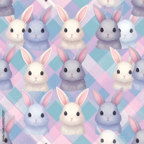 Cute bunny pattern on pastel diamond background