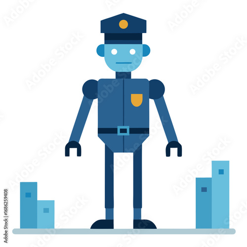 AI police robot vector illustration on white background