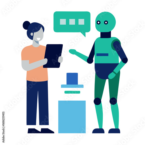 vector illustration of a robot talking to a woman