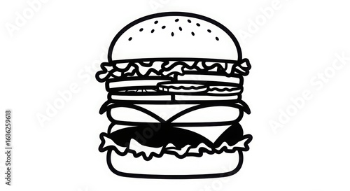 Deliciously hand-drawn hamburger icon a classic burger design featuring lettuce tomato cheese and patties perfect for food menus and branding
