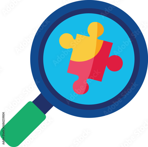 Magnifying glass over puzzle piece