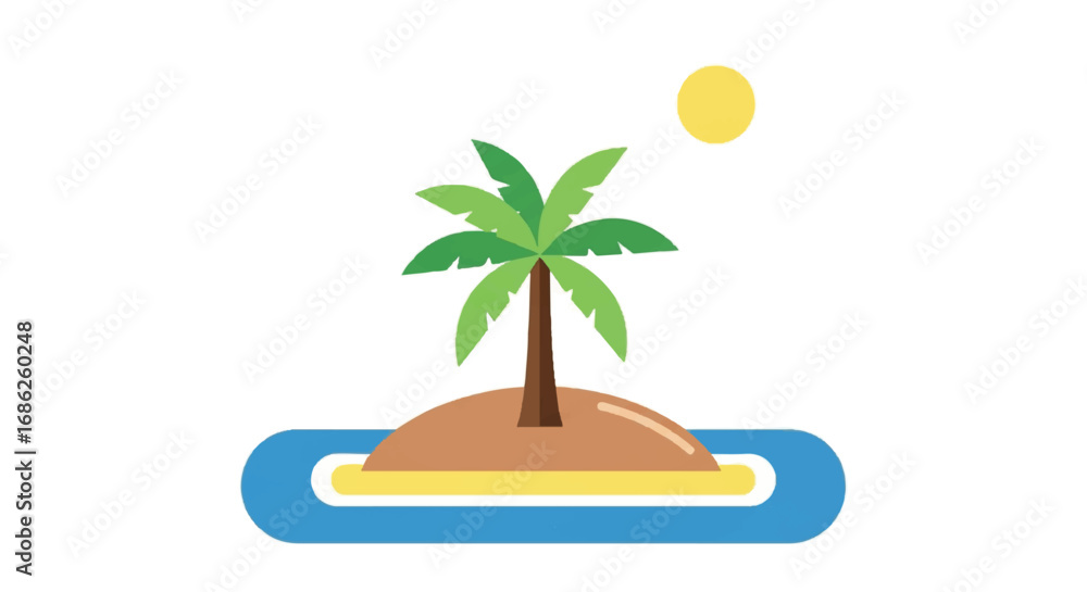 Fototapeta premium Tropical Island with Palm Tree and Sun.
