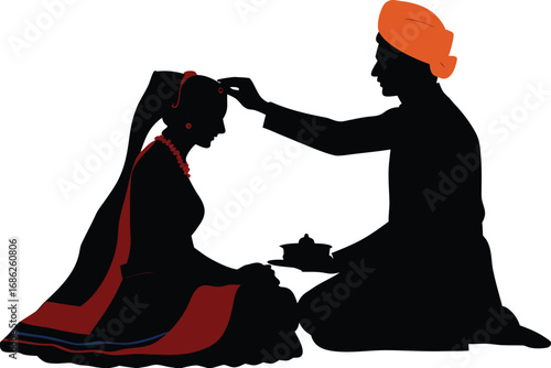 Silhouette of an Indian Sikh Wedding Ceremony Depicting a Groom Blessing the Bride with a Touching and Emotional Moment