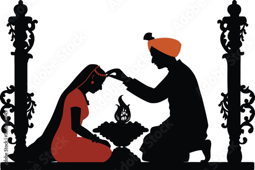 Silhouette of an Indian Sikh Wedding Ceremony Depicting a Groom Blessing the Bride with a Touching and Emotional Moment