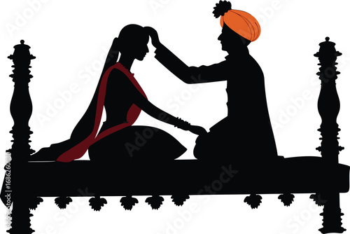Silhouette of an Indian Sikh Wedding Ceremony Depicting a Groom Blessing the Bride with a Touching and Emotional Moment