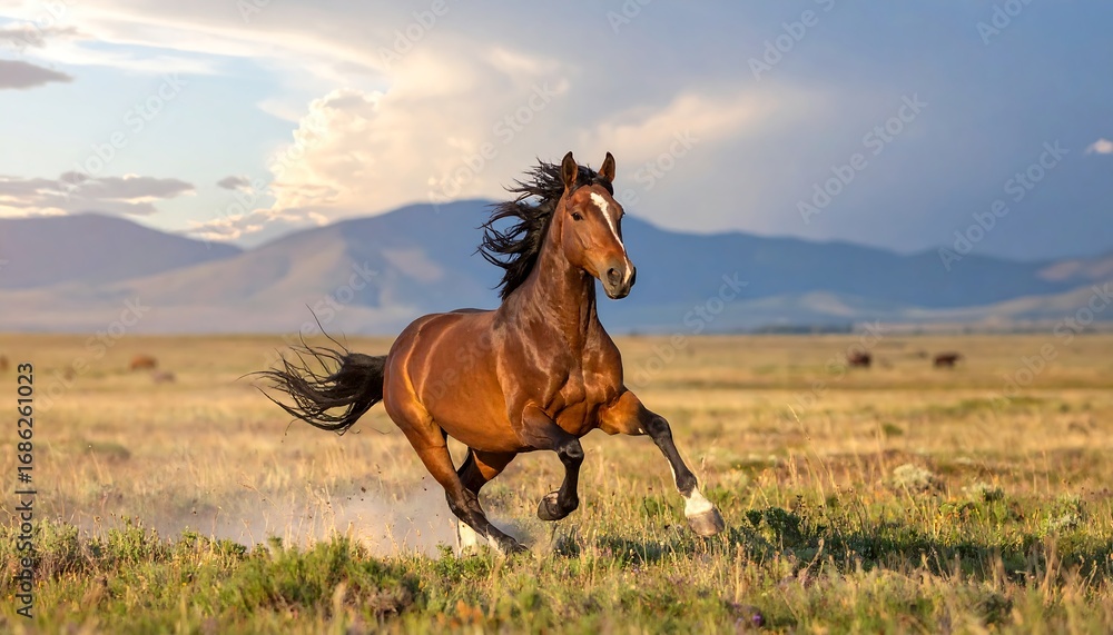 Obraz premium Wild horse runs in field
