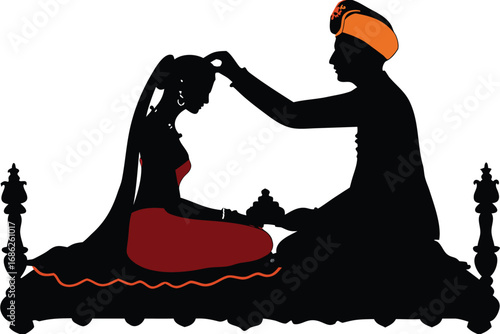 Silhouette of an Indian Sikh Wedding Ceremony Depicting a Groom Blessing the Bride with a Touching and Emotional Moment