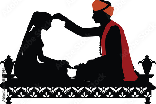 Silhouette of an Indian Sikh Wedding Ceremony Depicting a Groom Blessing the Bride with a Touching and Emotional Moment