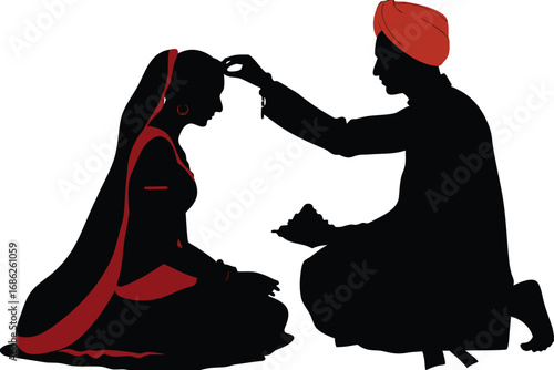 Silhouette of an Indian Sikh Wedding Ceremony Depicting a Groom Blessing the Bride with a Touching and Emotional Moment