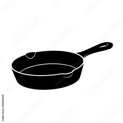 Black cast iron skillet silhouette isolated on white background