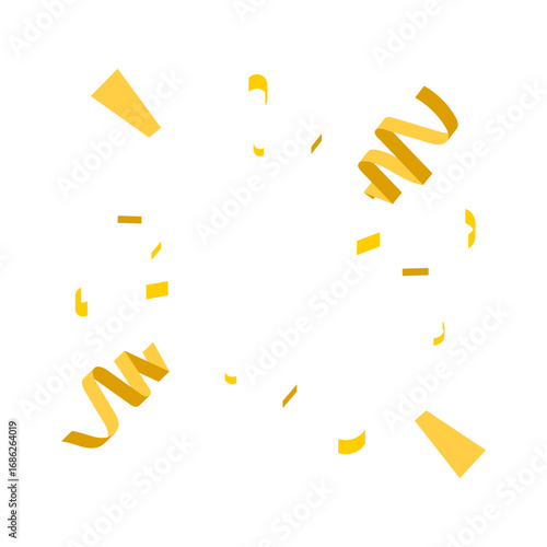 Uplifting and vibrant golden confetti shower with elegant swirling ribbons, capturing the essence of pure celebration and festive excitement for joyful events