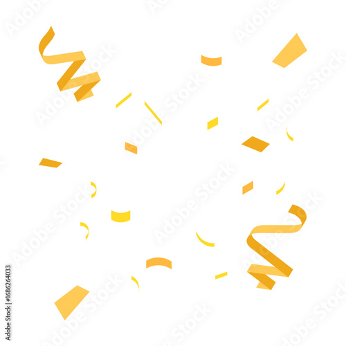 Golden Confetti Streamers Floating and Twirling in Celebration Against a White Background - Perfect for Festive Occasions