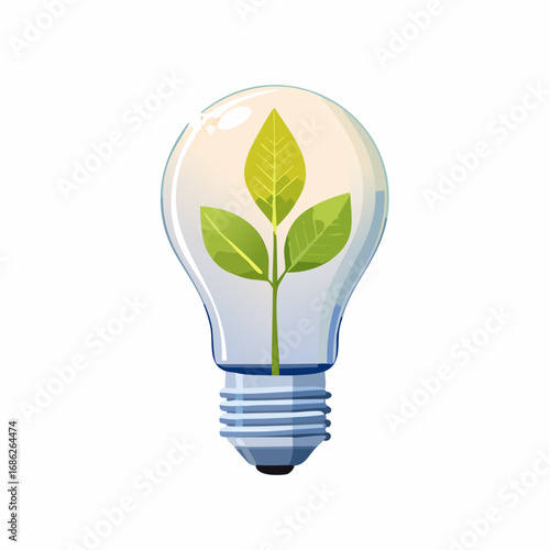 Vector icon of green sprout emerging from transparent lightbulb eco-friendly sustainability concept