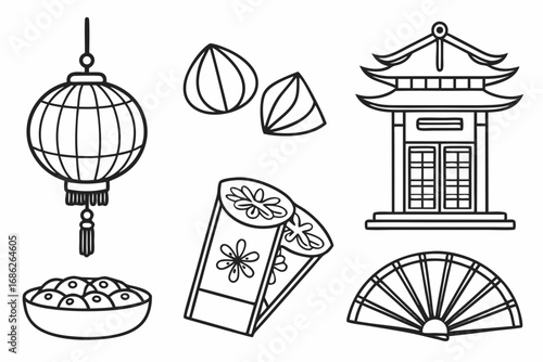 Vector art of chinese new year outline icons for decoration