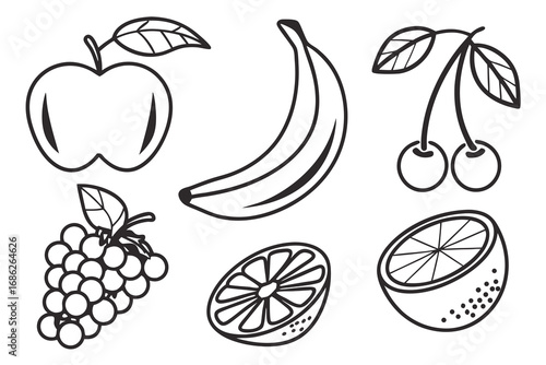 Vector art of collection of various fruits in black and white