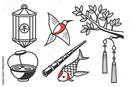 Vector art of collection of traditional japanese symbols
