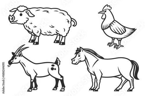 Vector art of farm animal collection in line art style