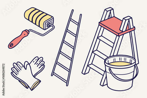 Vector art of painting equipment and tools, home renovation