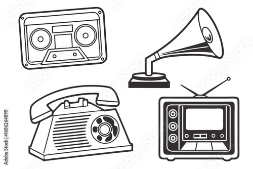 Vector art of retro technology collection in vector illustration