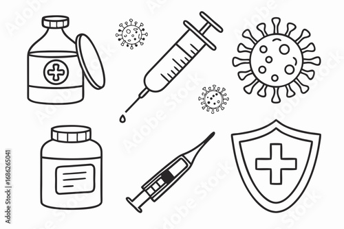 Vector art of vaccine and medical equipment for health care