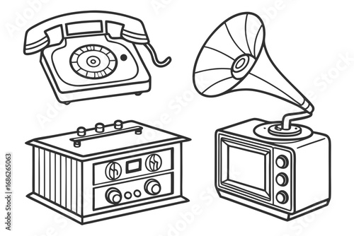 Vector art of vintage electronics collection, retro technology set