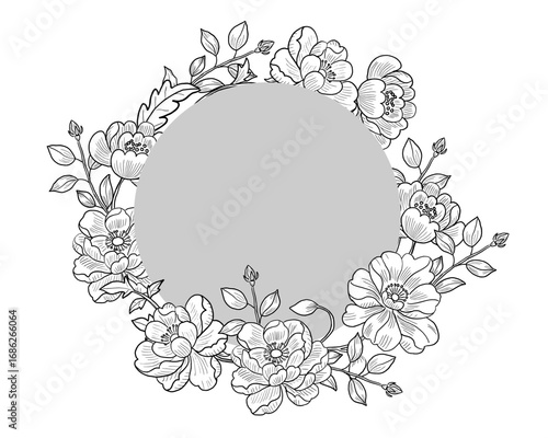Hand Drawn Anemone and Batik Leaves Wreath
