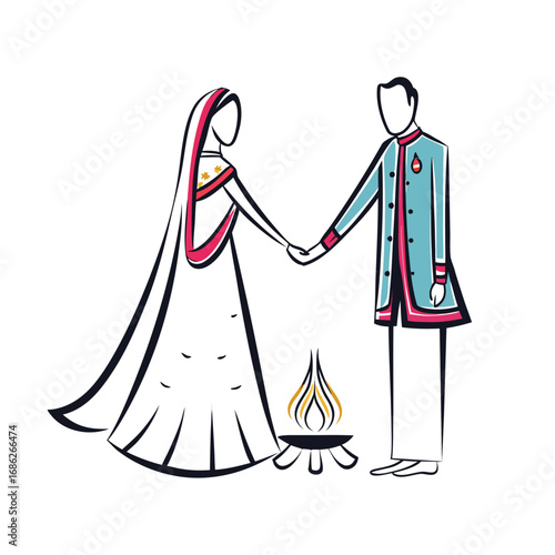 Traditional Indian Wedding Ceremony with Bride and Groom Sharing Light Symbolic of Their Union and New Beginnings