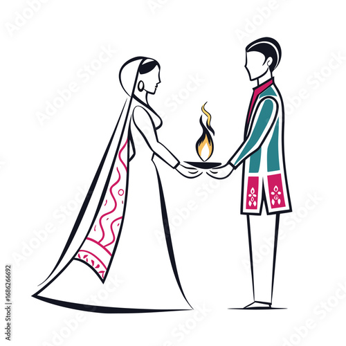 Traditional Indian Wedding Ceremony with Bride and Groom Sharing Light Symbolic of Their Union and New Beginnings