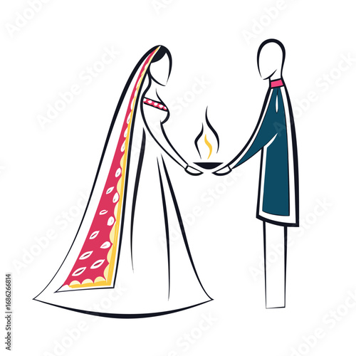 Traditional Indian Wedding Ceremony with Bride and Groom Sharing Light Symbolic of Their Union and New Beginnings