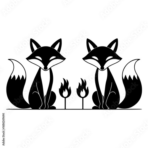 Fantasy Fox - Illustration of two mysterious foxes. An interesting and symbolic illustration for fairy tales, fantasy stories, night themes and graphic design.