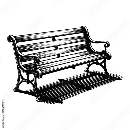 Park Bench Vector Illustration, Detailed Outdoor Seating Design for Public Spaces