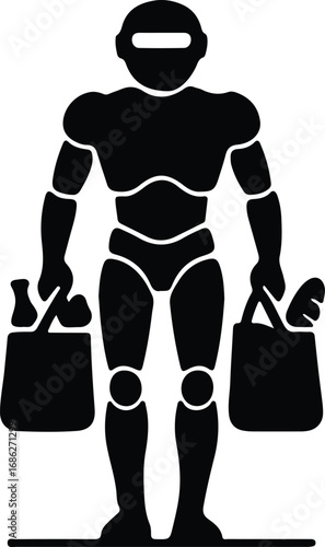 Illustrator Vector Robot carrying groceries in shopping bags silhouette