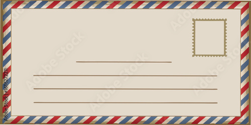 Vintage postcard with airmail stripes and stamp area