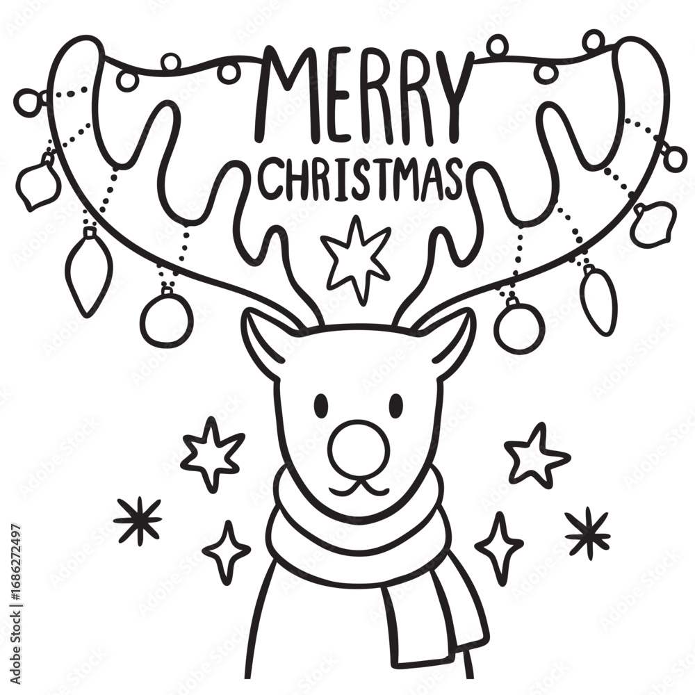Fototapeta premium Illustration of Reindeer with Decorated Antlers.