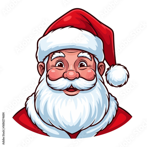 Illustration of santa claus face with red hat and white beard