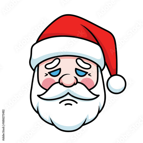 Vector art of sad santa claus face with beard and hat, , cartoon illustration of a sad man with a white beard and red hat