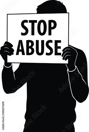 Silhouette of a person holding a sign that says stop abuse, highlighting importance of awareness