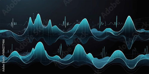 Seamless abstract blue wave vector illustration with a mountainous landscape pattern and sea waves for business technology design