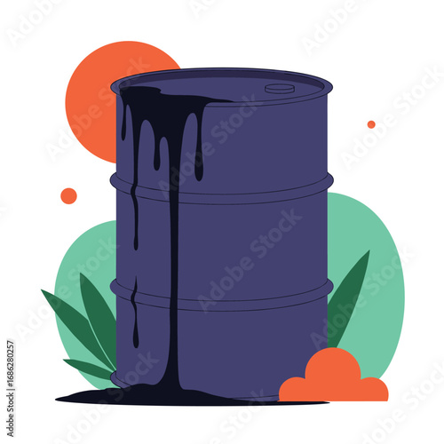 Oil barrel spilling, symbolizing environmental concerns, pollution, and energy industry issues