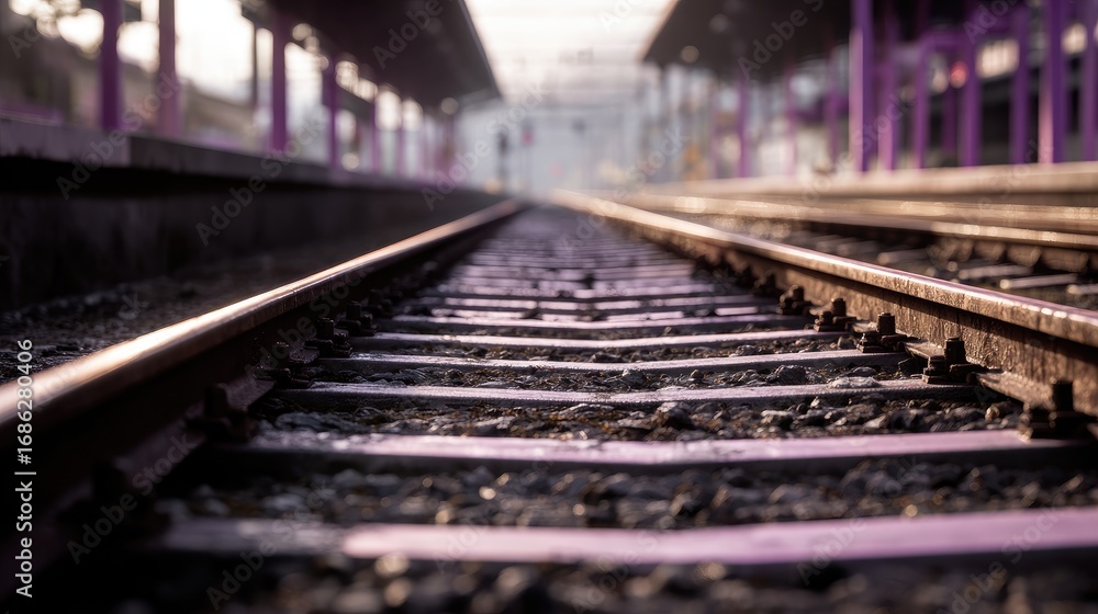 Fototapeta premium Train tracks stretching into a station