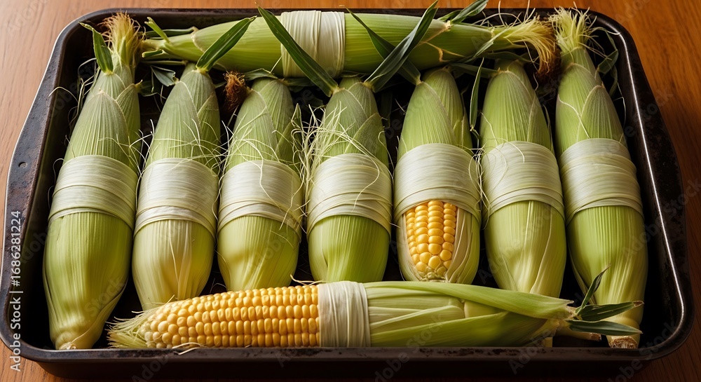 Fototapeta premium Wrapped Corn on the Cob Ready for Baking.