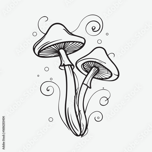 Mushroom Sign Symbol Vintage Graphic Icon Symbol, Mushroom Drawn Minimalist Simple Silhouette Art