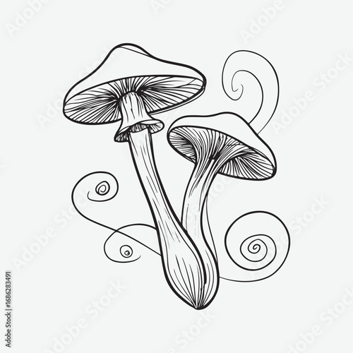 Mushroom Sign Symbol Vintage Graphic Icon Symbol, Mushroom Drawn Minimalist Simple Silhouette Art